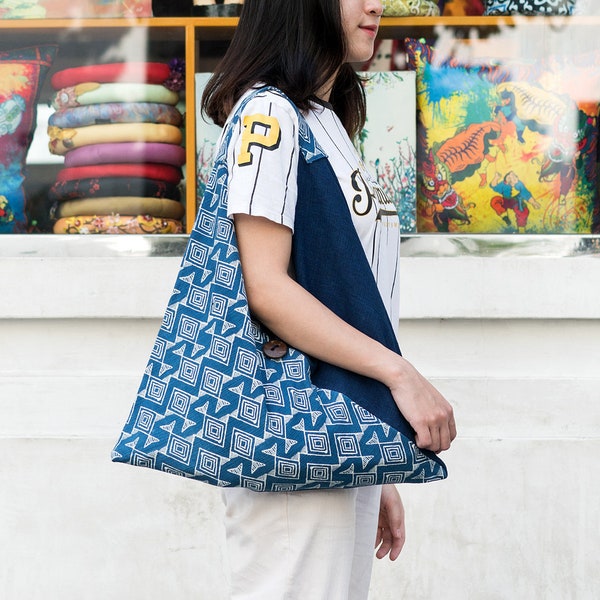 Boho Origami Tote Bag | Triangle Bag, Natural Cotton Fabric, Unique Bag, Ethnic Bag, Large Shoulder Totes
