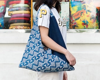 Boho Origami Tote Bag | Triangle Bag, Natural Cotton Fabric, Unique Bag, Ethnic Bag, Large Shoulder Totes