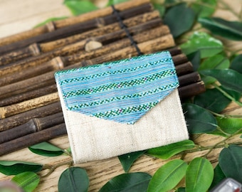 Turquoise Hemp wallet | Short Wallet, Ethnic Purse, Handwoven Fabric, Hmong Creations, Tribal Wallet Woman, Small Wallet