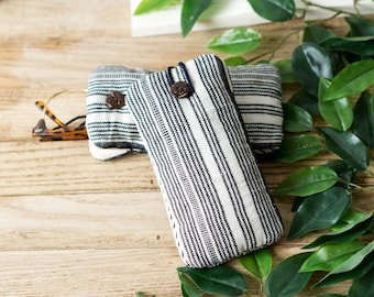Striped Soft Glasses Case | Black and White Phone Holder, Fabric Iphone Cases, Cotton Glasses Sleeve, Embroidered Phone Cover