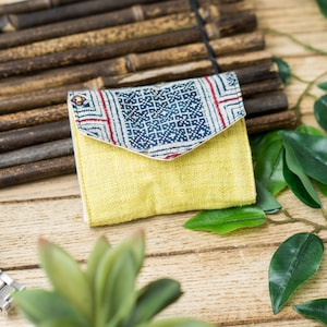 Yellow Purse | Hemp Purse, Tribal Short Wallet, Hmong Creations, Batik Fabric, Small Purse