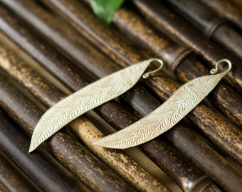 Silver Leaf Earrings |  Hmong Earrings, Etched Earrings, Sterling Silver Plated Etched Leaf Jewelry, Hmong Jewelry