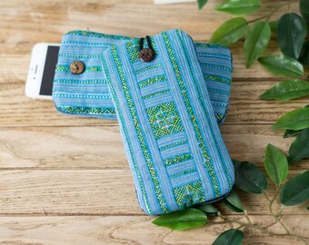 Handmade Cotton Glasses Sleeve | Embroidered Hmong Fabric Phone Case