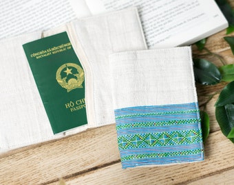 Teal Passport Cover |  Fabric Passport Holder, Hmong Creations, Hemp Wallet, Travel Gifts