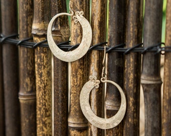Ethnic Hoop Earrings Silver |  Hill Tribe Etched Jewelry, Tribal Earrings, Handmade Earrings Hoops, Hmong Creations