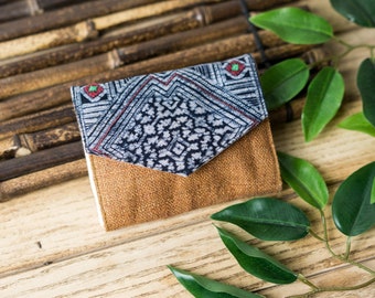 Brown Short Wallet | Hemp Purse, Indigo Batik, Natural Dyed Fabric, Hmong Creations