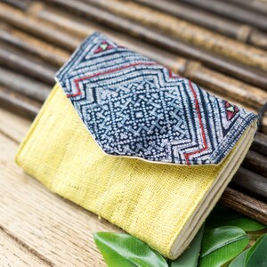 Yellow Compact Purse Short Wallet, Ethnic Purse, Natural Dyed Fabric, Hmong Creations image 4