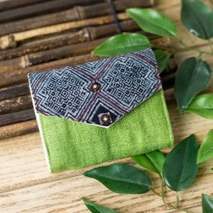 Green Small Purse | Fabric Purse, Ethnic Purse, Short Wallet, Indigo Batik, Handmade Mini Purse, Hmong Creations