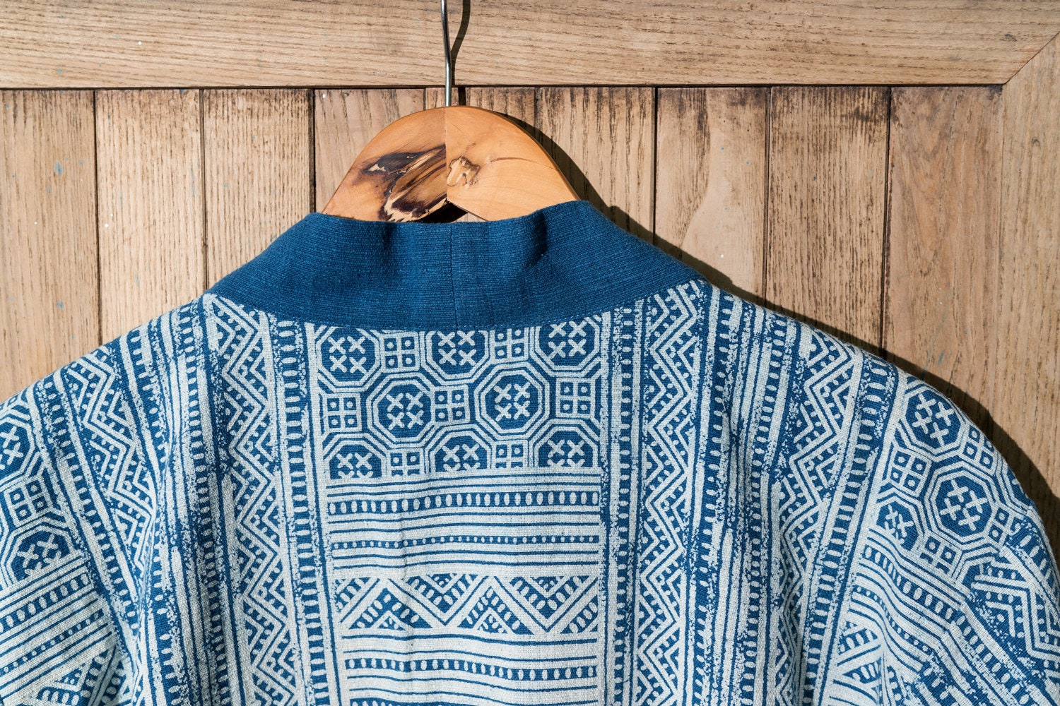Kendo Jacket | Japanese Unisex Overcoat, Blue Block Printing