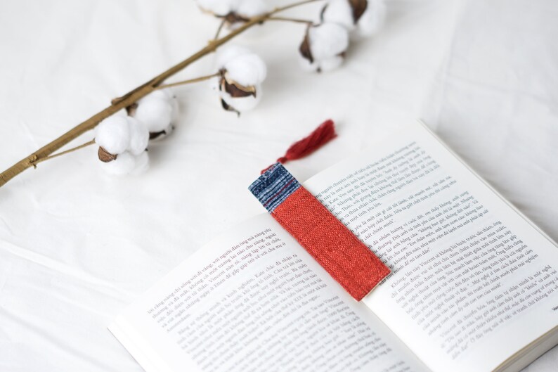 Tassel Bookmark Vintage Bookmarks, Reader Gifts, Book Lover Gift, Handmade Bookmarks, Hemp Fabric, Perfect Gift for Teachers Burnt Orange