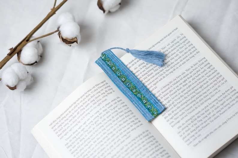 Tassel Bookmark Vintage Bookmarks, Reader Gifts, Book Lover Gift, Handmade Bookmarks, Hemp Fabric, Perfect Gift for Teachers image 5