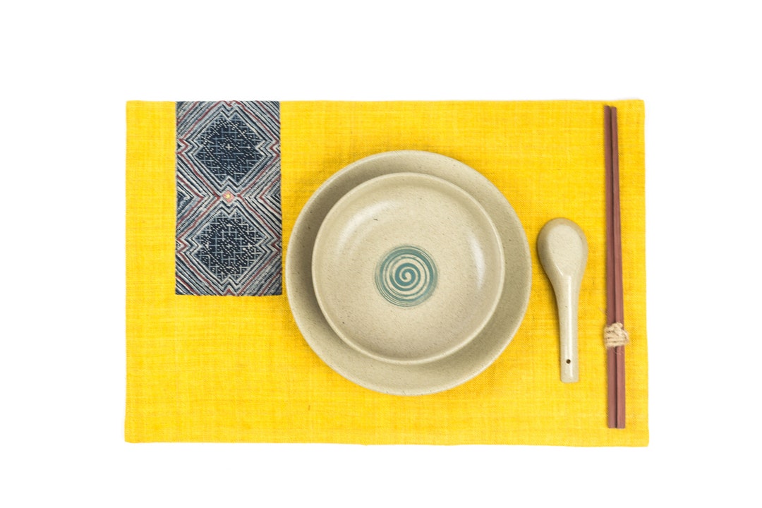 Yellow Fabric Placemats Rectangle Placemats, Placemat Sets, Handwoven