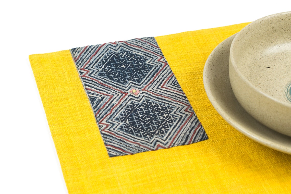 Yellow Fabric Placemats Rectangle Placemats Placemat Sets Etsy