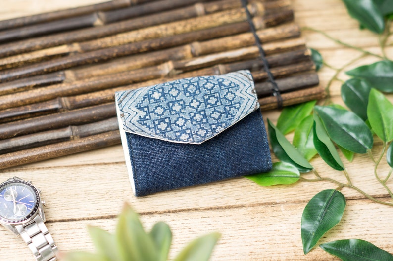 Compact Purse Short Wallet Indigo Batik Handmade Short Purse Tribal Purse Hmong Creations