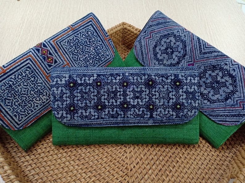 Green Boho Hemp wallet Unique Hmong Wallet Women Gift image 0