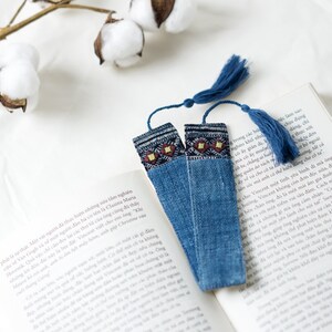 Tassel Bookmark Vintage Bookmarks, Reader Gifts, Book Lover Gift, Handmade Bookmarks, Hemp Fabric, Perfect Gift for Teachers Dark Blue