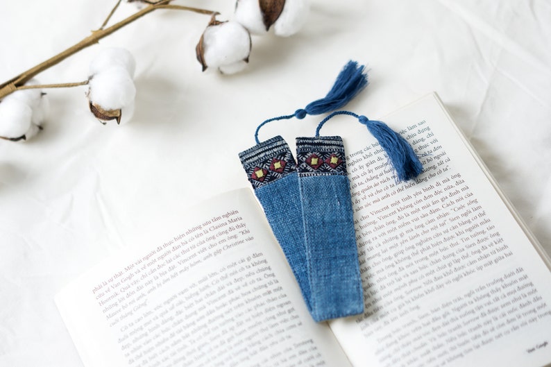 Tassel Bookmark Vintage Bookmarks, Reader Gifts, Book Lover Gift, Handmade Bookmarks, Hemp Fabric, Perfect Gift for Teachers image 7