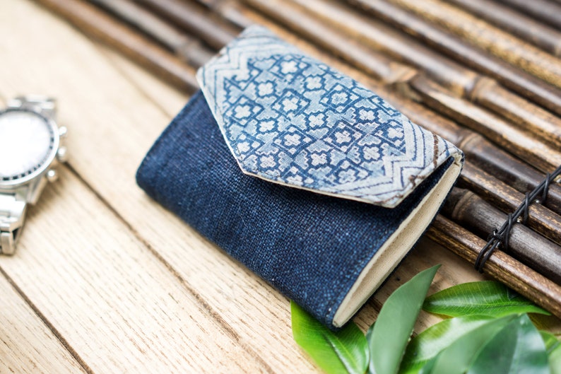 Compact Purse Short Wallet Indigo Batik Handmade Short Purse Tribal Purse Hmong Creations