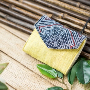 Yellow Compact Purse Short Wallet, Ethnic Purse, Natural Dyed Fabric, Hmong Creations image 2