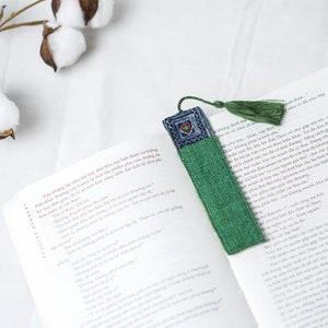 Tassel Bookmark Vintage Bookmarks, Reader Gifts, Book Lover Gift, Handmade Bookmarks, Hemp Fabric, Perfect Gift for Teachers Forest Green