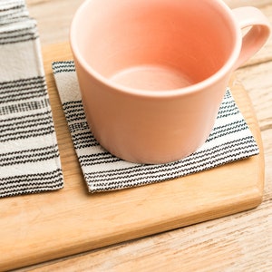 Black and White Striped Fabric Coasters Set of Handmade Cotton Coasters, Handwoven Cotton Coaster Set, Natural Dyes, Hmong Creations image 3