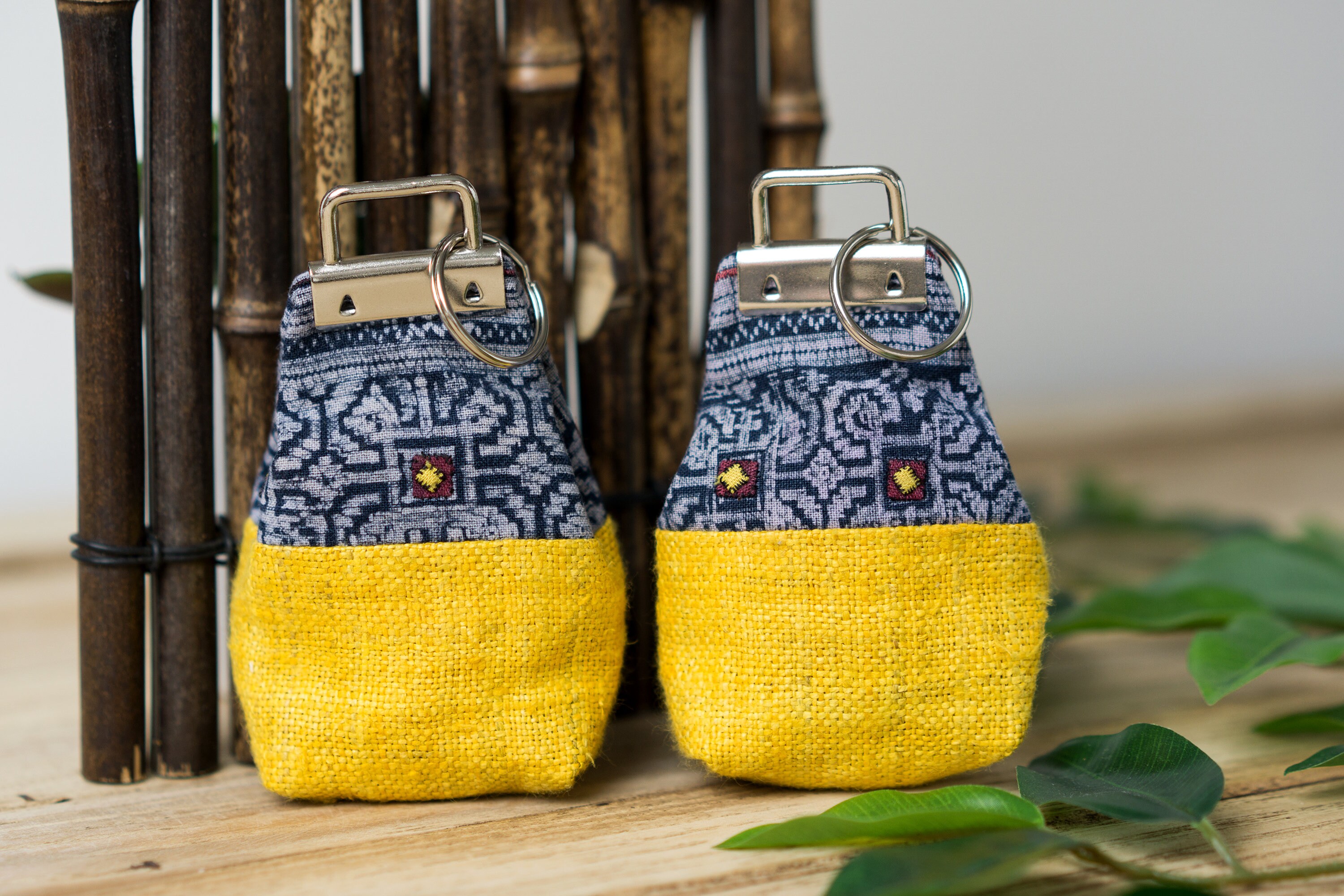 Yellow Fabric Key Pouch | Hmong Indigo Batik Coin Purse - Etsy