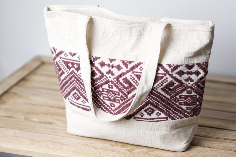 Handmade Thai Bag Natural Cotton Fabric Embroidered Bag Boho Tote Bag Unique Bag Ethnic Bag