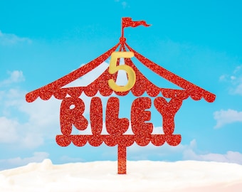 Custom Circus Tent Cake Topper: Glitter Acrylic Birthday Party Decor