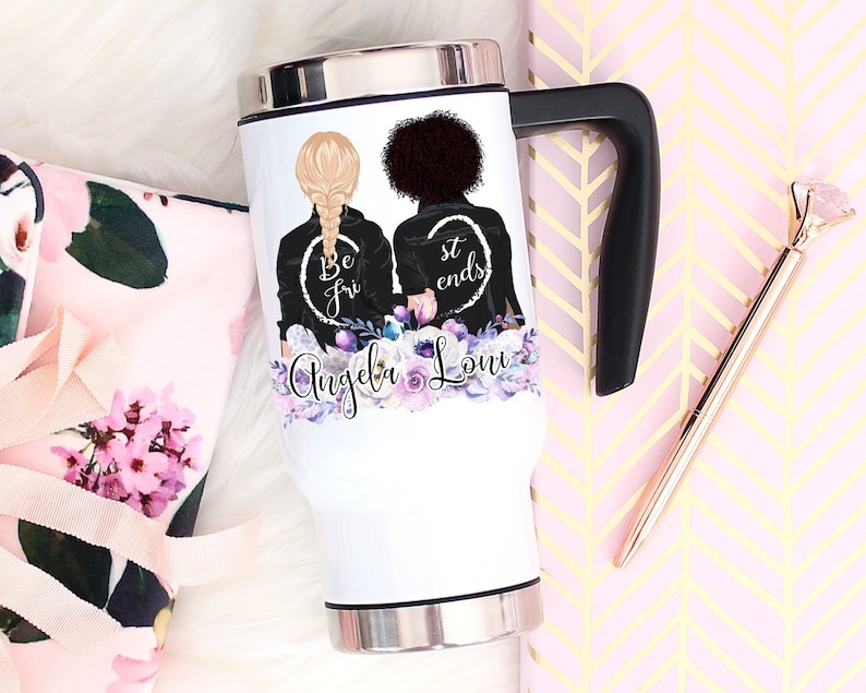 Personalized Best Friend Travel Mug For Women With Handle /& Lid Stainless Steel Soul Sisters