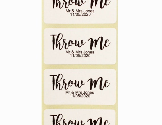 Personalised Wedding favour stickers gold Throw Me Confetti bags