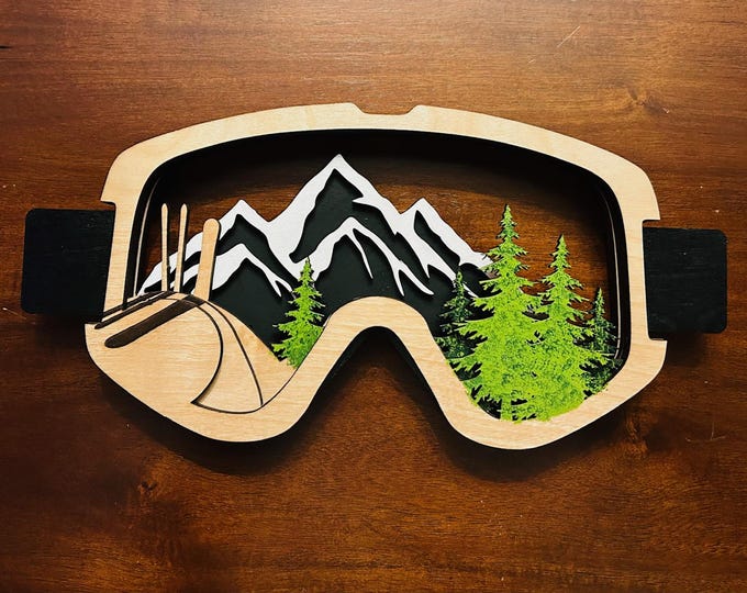Ski Goggles Wall Art | Winter Sports Decor | Layered Wood