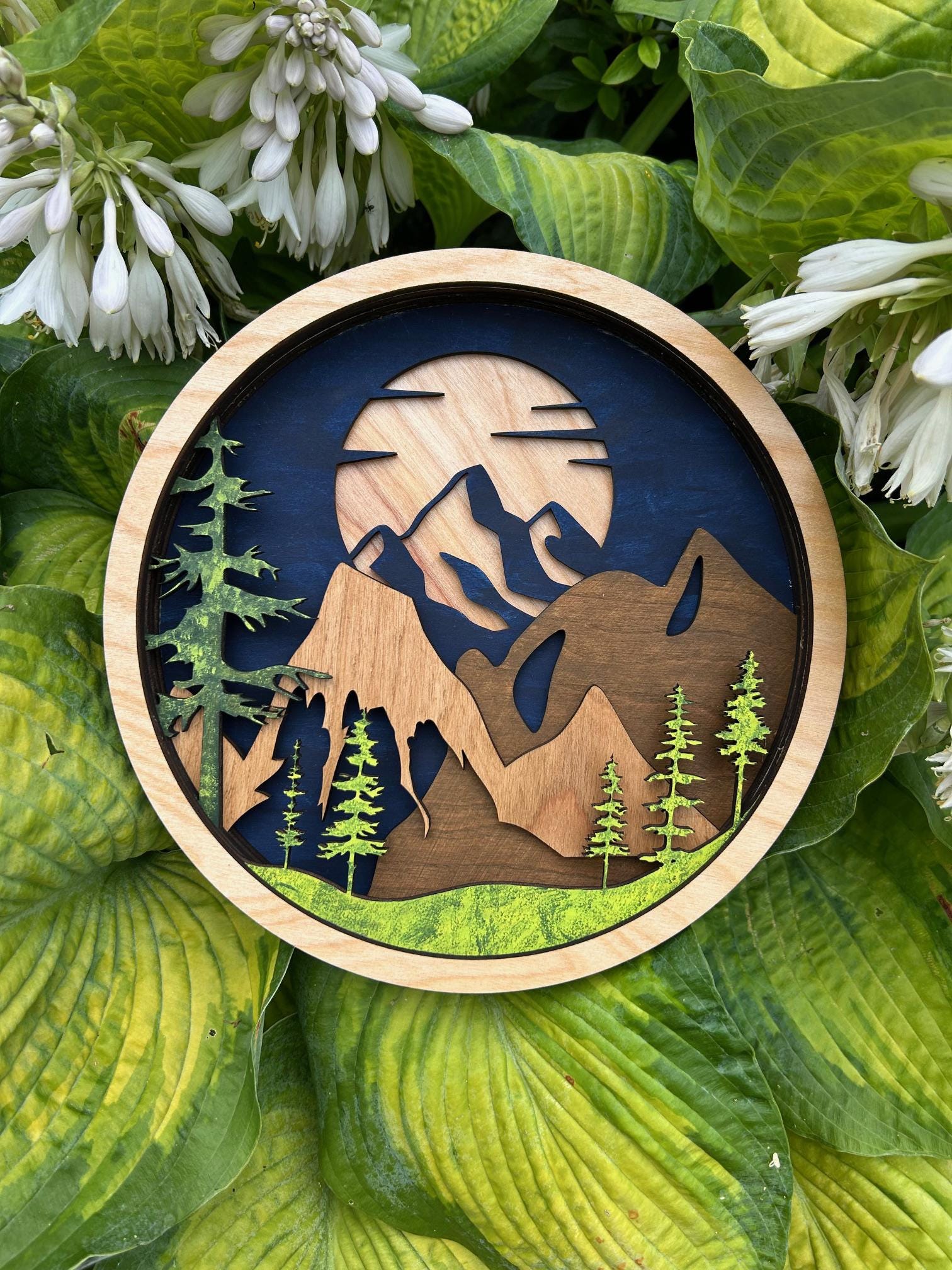 Laser Carved Wood Mountain Moon Wall Art | Adirondack Decor - Etsy