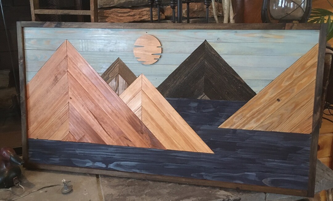 Wood Wall Art Mountain Scene Rustic Wall Decor Mountain Etsy