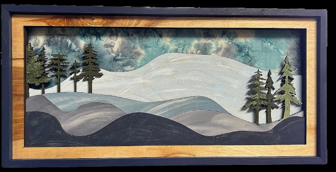 Laser Wood Wall Art Layered Winter Scene Etsy