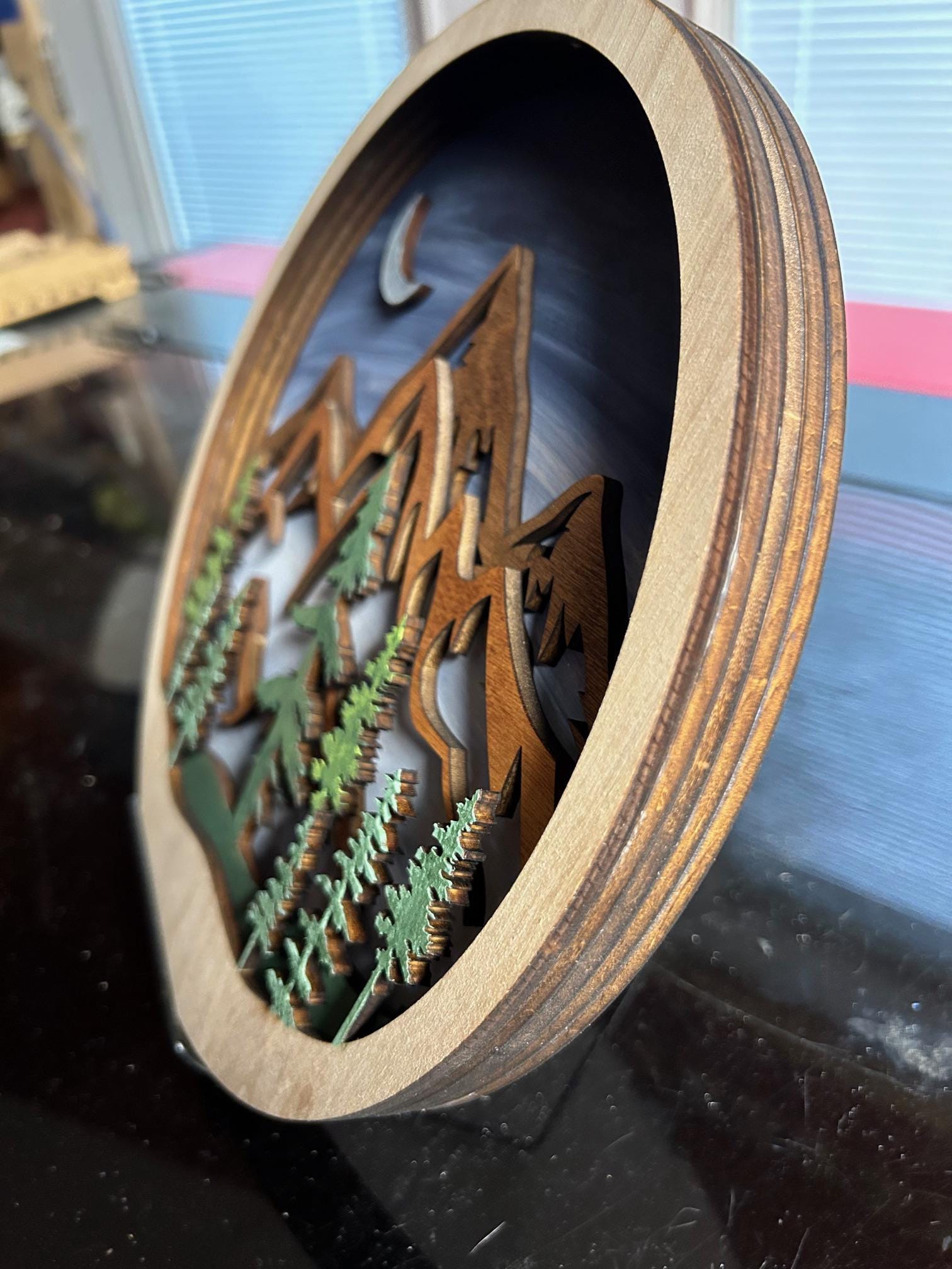 Laser Carved Wood Moon Mountain Wall Decor | Adirondack Art - Etsy