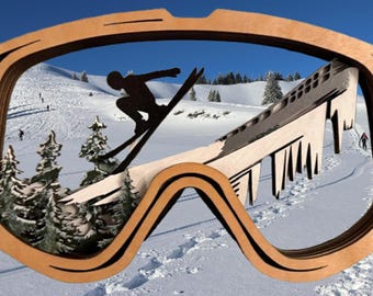 Ski Goggles Mirror | Snow Googles | Brown/light Wood Frame Option