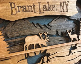 3D Laser Cut Wall Art | Rustic Forest Deer Design | Personalization Available