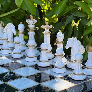 16.5 Inch Luxury Chess Set - Large Marble Patterned Chess - Personalized Anniversary Chess Gift for Him/Her - Birthday Gift for Son/Daughter