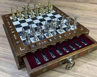 Large Personalized Chess Set - Custom Chess Set - Marble Design Chess- Custom Birthday Gift Him - Personalized Chess Gifts for Dad