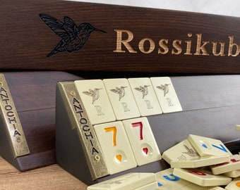 VIP Custom Rummikub Set - 4 Players Straight Rummikub Set - Custom Gift for Mother - Personalized Wooden Rummikub Racks and Tiles