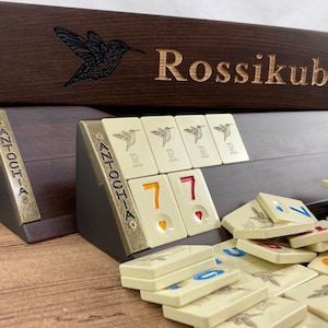 VIP Custom Rummikub Set - 4 Players Straight Rummikub Set - Custom Gift for Mother - Personalized Wooden Rummikub Racks and Tiles