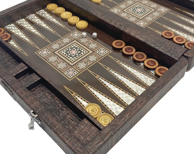 Luxury Leather Backgammon Set - Custom Backgammon Set - Personalized Gift for Valentines Day - Handmade Backgammon Board with Checkers