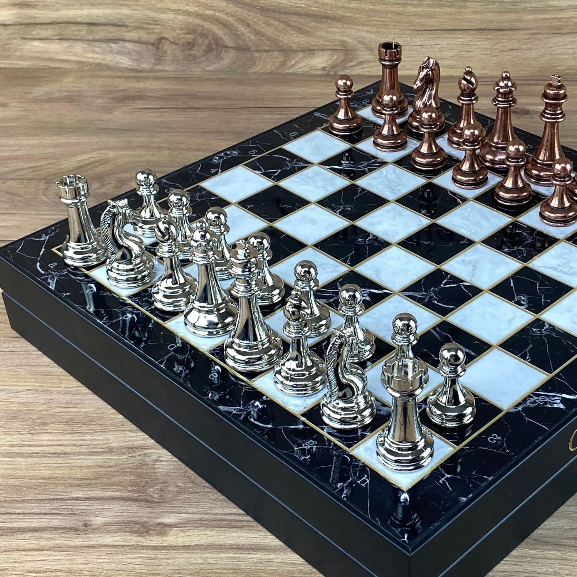  Large Personalized Chess Set - Boxed Custom Chess Board and  Metal Chess Figures Set - Gift Idea for Son, Husband, Father - 2 Sizes  (Large 14.2x14.2) : Toys & Games