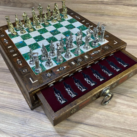 Vip Personalized Marble Patterned Chess Set Metal Chess Set 