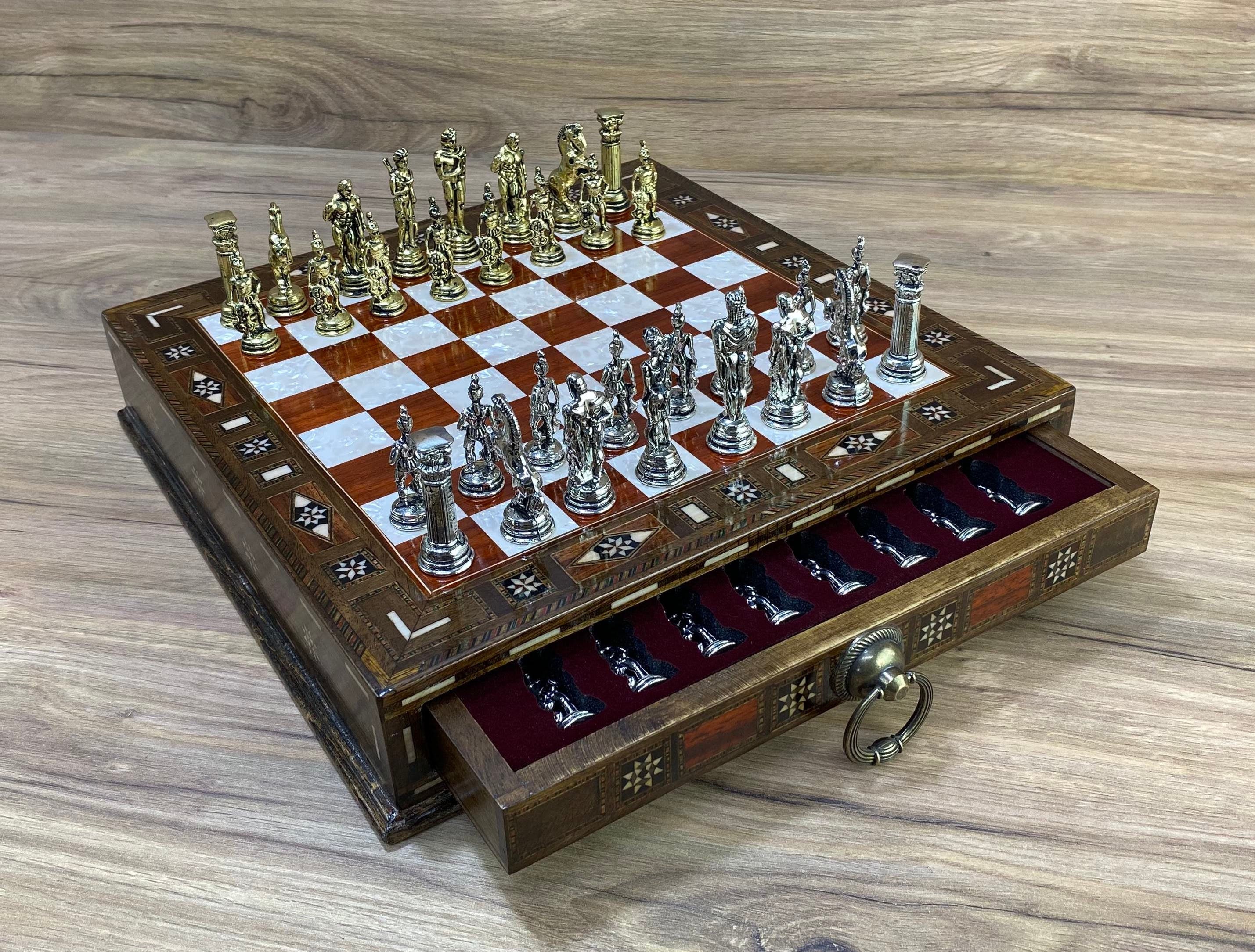  Large Personalized Chess Set - Boxed Custom Chess Board and  Metal Chess Figures Set - Gift Idea for Son, Husband, Father - 2 Sizes  (Large 14.2x14.2) : Toys & Games