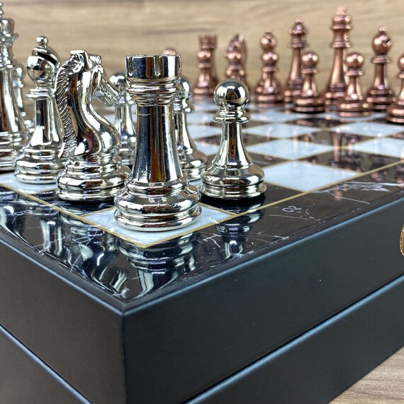 Personalized Chess Set Luxury Chess Game Chrome Plated Boxed Custom Board  Game Personalized Wooden Chess Board and Figures