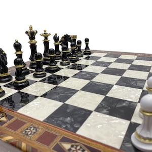 Solid Wood Large Chess Set - Chess Board with Black White Pieces - Custom Chess Board - Custom Chess Set - Luxury Chess Gift
