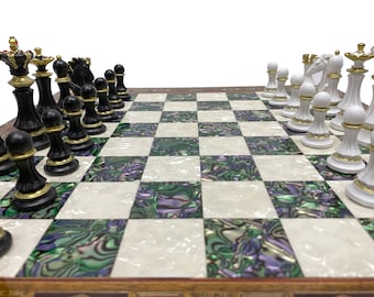 Custom Chess Board - Large Mosaic Chess Set - Personalized Wood Chess Set - 10th Anniversary Gift for Husband - Birthday Chess Gift for Him