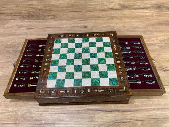 Chess Set - Wood & Metal Men on Alpha Numeric Board – WorldWise Imports