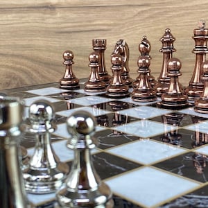 Personalized Luxury Chess Board with Metal Chess Pieces - Custom Thanksgiving Gifts for Him - Wooden Handmade Chess Set with Storage